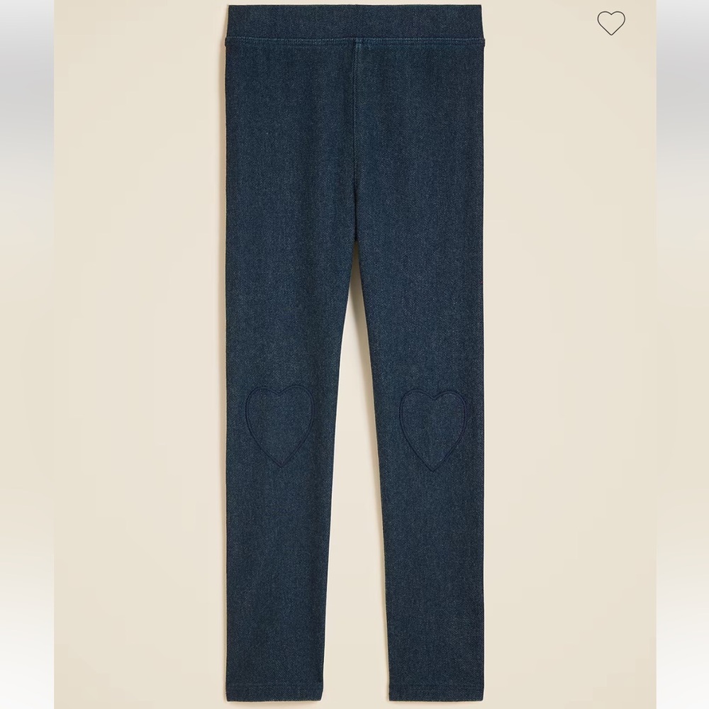 New with tags J.Crew Girls' Dark Blue deep indigo Heart Knee patch Leggings